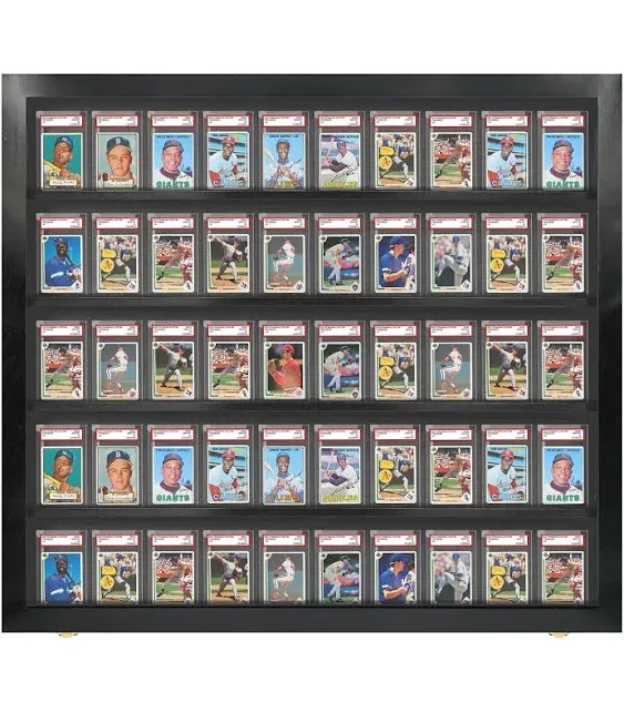 Baseball Card Display Case - 50 Graded Sports Card Display Frame Lockable - PSA Graded Card Case with UV Protection | Pokemon Card Display for Football & Basketball