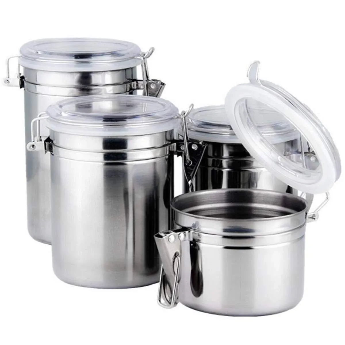 Foraineam 4-Piece Stainless Steel Airtight Canister Set with Clear Arylic Lid and Locking Clamp Food Storage Container Flour