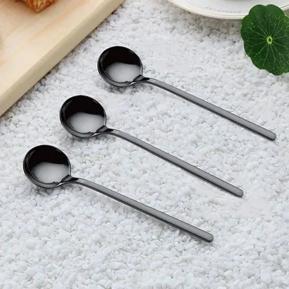 Set of 8 Mini Espresso Spoons 5.3-inch Matte Black Frosted Handle Stainless S...