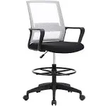 Drafting Chair Tall Office Chair Adjustable Height with Lumbar Support Arms Footrest Mid Back Desk Chair Swivel Rolling Mesh Computer Chair for Adults Standing Desk Drafting Stool(Black)