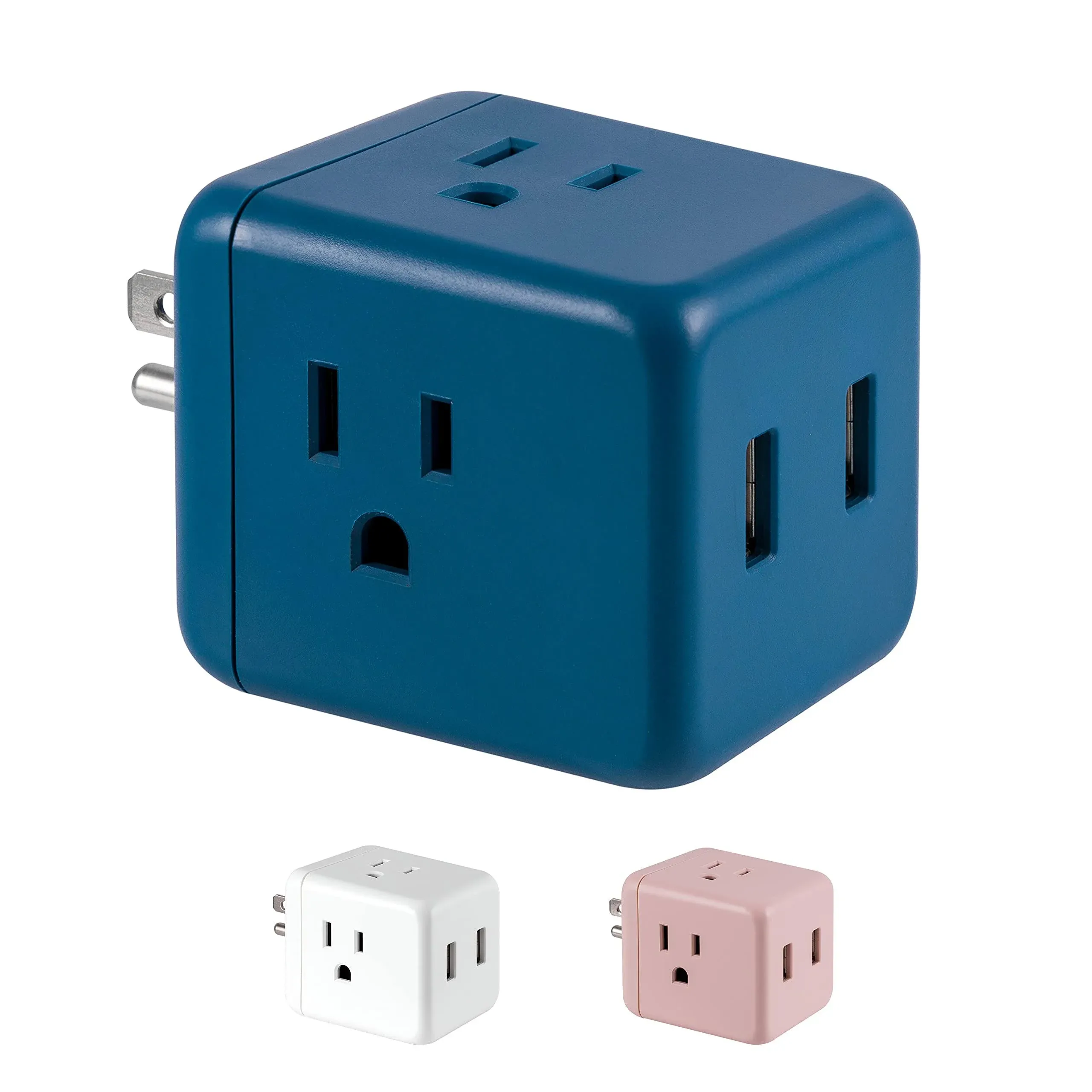 Cordinate 3-Outlet Extender Wall Tap Cube with 2-USB Ports, Adapter Spaced Outlets, Easy Access Design, Grounded, 3-Prong, Perfect for Home or Travel, 2.4 Amp, 245 Joules, UL Listed, Sea Blue, 58641