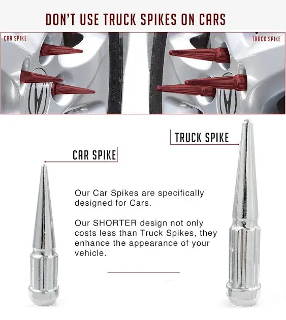 Spline Drive Spike Bulge Acorn Lug Nut Chrome 1/2-20 3.3" Long