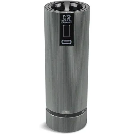 PEUGEOT - Duo Rechargeable Electric Pepper Mill + Salt Mill, Line u'Select 15 cm - Peppercorns + Rock Salt Included - 6 Pre-set Grind Settings - Aluminum - Matte Black Finish