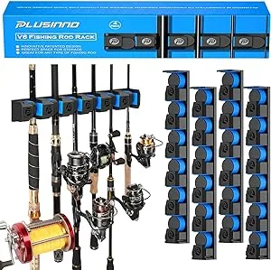 PLUSINNO Fishing Gifts for Men - V6 Vertical Fishing Rod/Pole Holders, Support Extra Large & Heavy Fishing Rod Combos, Fishing Rod Holders for Garage, Wall Mounted Fishing Rod Rack Storage