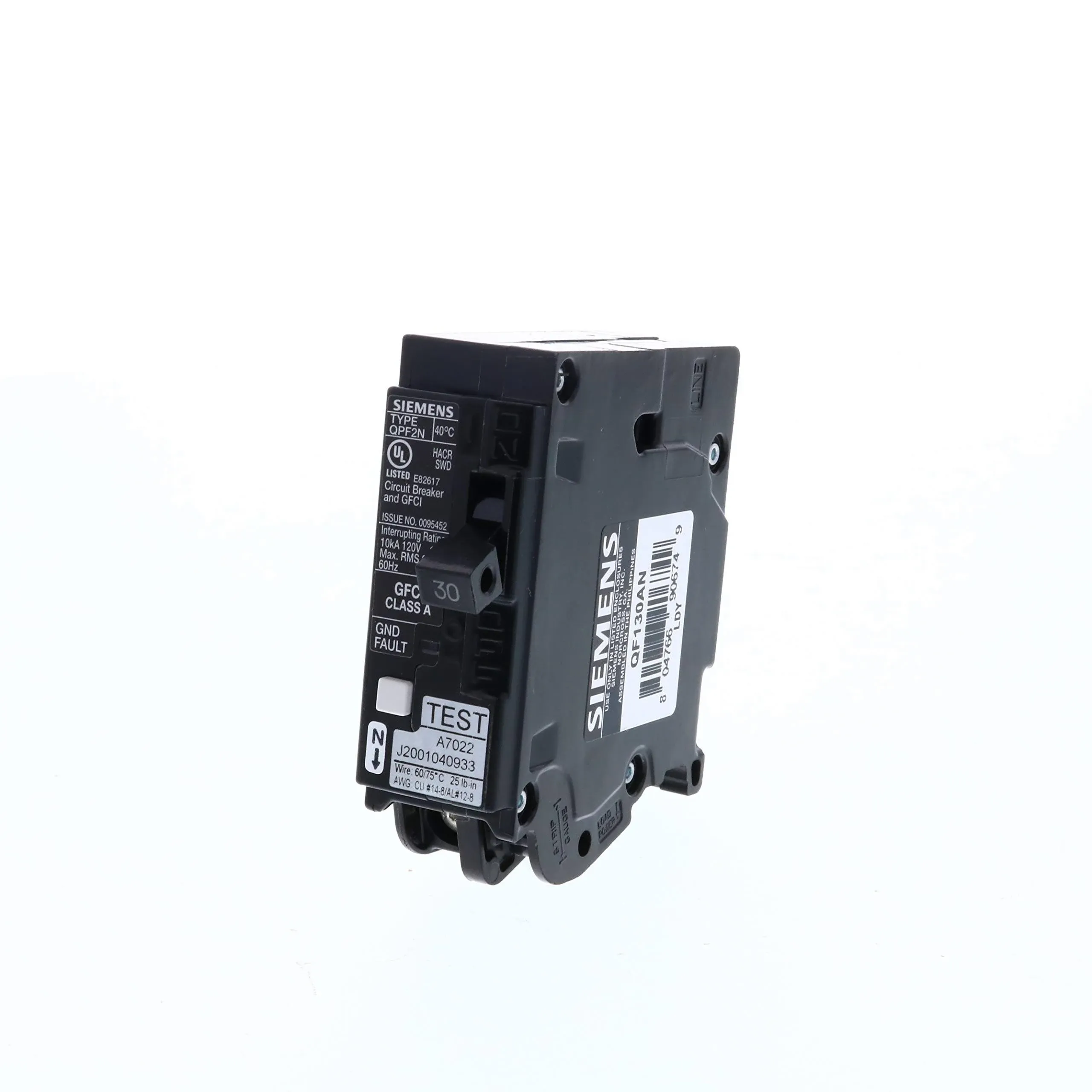 Siemens QF130AN 30 Amp 1-Pole GFCI Plug-On Neutral Circuit Breaker