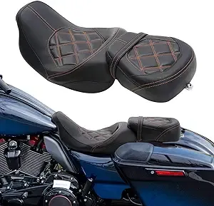 Two Pieces 2-Up Motorcycle Driver Passenger Low Profile Leather Seat For Harley Davidson Touring Road King Street Glide Electra Glide Road Glide 2009-2023