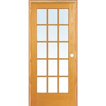 30 in. x 80 in. Left Hand Unfinished Pine Glass 15-Lite Clear True Divided Single Prehung Interior Door