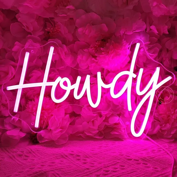 SYLHOME Pink Howdy Led Neon Light Sign Preppy Bedroom Wall howdy 