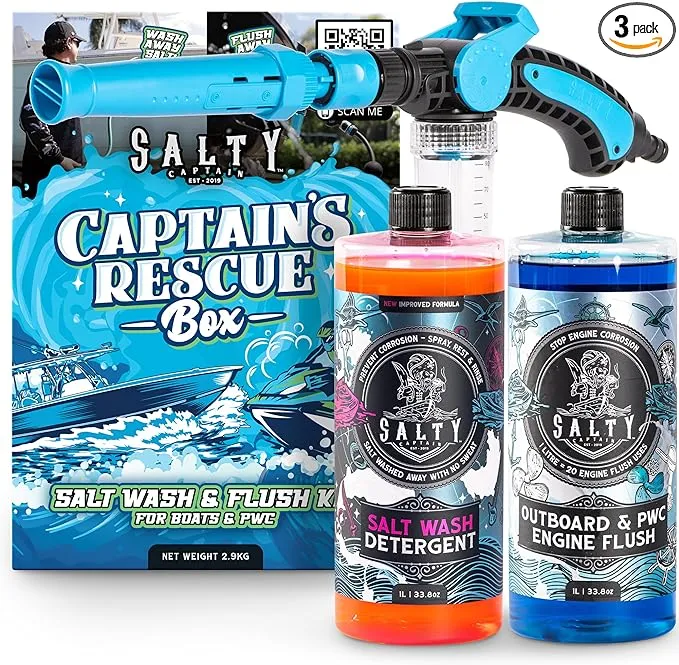 Salty Captain Est - 2019 Boat Cleaner Set (Pack of 1) | (3 Piece) | Engine Concentrate, Wash Detergent, Water Engine Cleaning