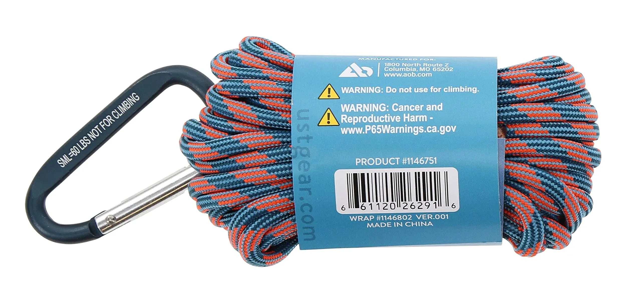 ust 30 Foot ParaTinder Utility Cord with Heavy Duty Paracord and Flammable Thread Core for Emergency, Hiking, Camping, Backpacking or Outdoor Survival, Orange/Grey, One Size (20-02795)