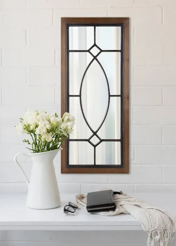 Kate and Laurel Bakersfield 13-in W x 30-in H Rustic Brown Framed Wall Mirror Lowes.com