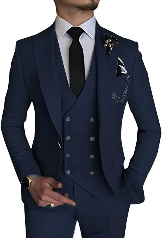 Wangyue Men&#039;s 3 Piece Slim Fit Suit Double Breasted Suit Men Formal Suit for Wed