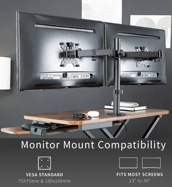 Vivo Standing Desk Converter with Dual Monitor Mount Vintage Brown / 32"