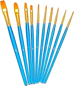 BOSOBO Paint Brush Set, 10pcs Round Pointed Tip Nylon Hair Artist Detail Paintbrushes, Professional Fine Acrylic Oil Watercolor Brushes for Face Nail Body Art Craft Model Miniature Painting, Blue