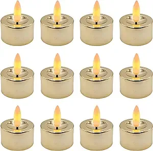 LumaBase Battery Operated 3D Wick Flame Tea Lights, White - Set of 12