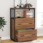 Tribesigns 2 Drawer Lateral File Cabinet with Lock, Large Modern Filing Cabinet Printer Stand with Metal Wire Open Walnut