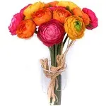 Artificial Mini Ranunculus Bundle 14 x 1.5 Inch Head Diameter Orange Yellow a...