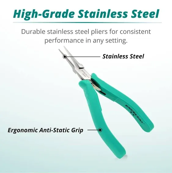 Excelta Stainless Steel Pliers, Gentle Spring Mechanism, Ergonomic Anti-Static & Cushioned Grip, Precision Tool, 5.5" Length, Intermediate