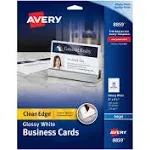 Avery Clean Edge Business Cards, Inkjet, 2 x 3 1/2, Glossy White, 200/Pack