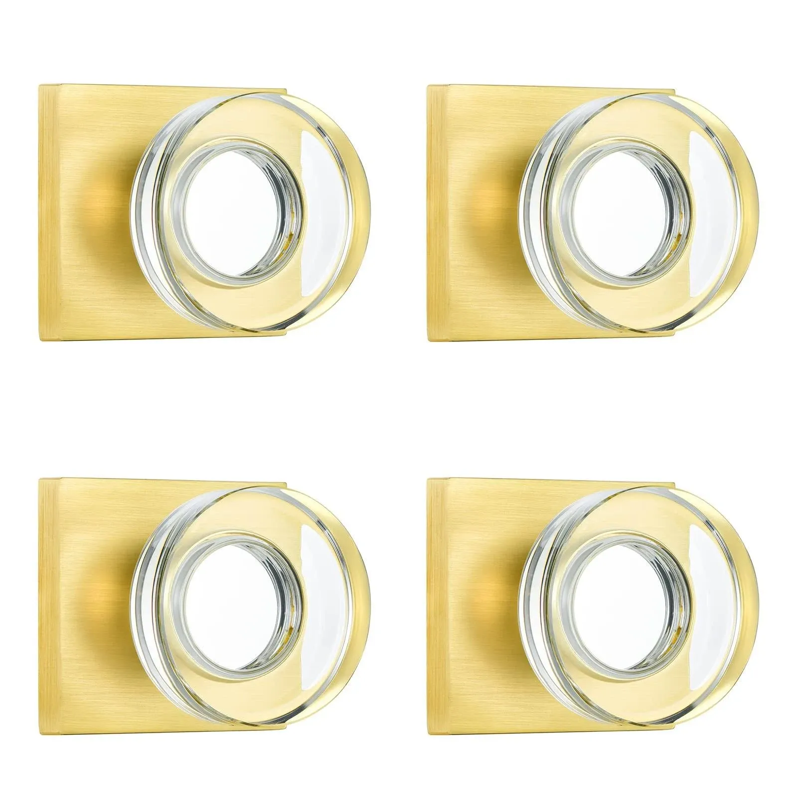 coolnews 4 Pack Crystal Glass Dummy Door Knobs for Hall Closet, Satin Brass Finish