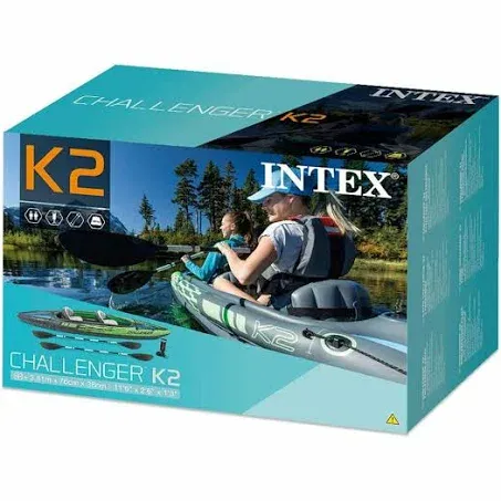 Intex Challenger K2 Kayak Inflatable Canoe 2 Person With Aluminum Oars and Hand