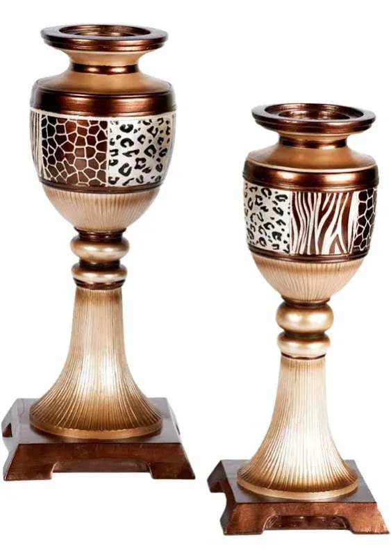 Touch of Class Dakarai Safari Candleholders - Bronze, Copper, Black - Set of Two-Small, Large - Resin - Exotic Pillar Holders for Bedroom, Living Room, Office, Entryway, Hallway, Foyer