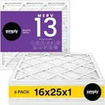 Simply Filters 16x25x1 MERV 13, MPR 1500, AC Furnace HVAC Air Filter (6 Pack)