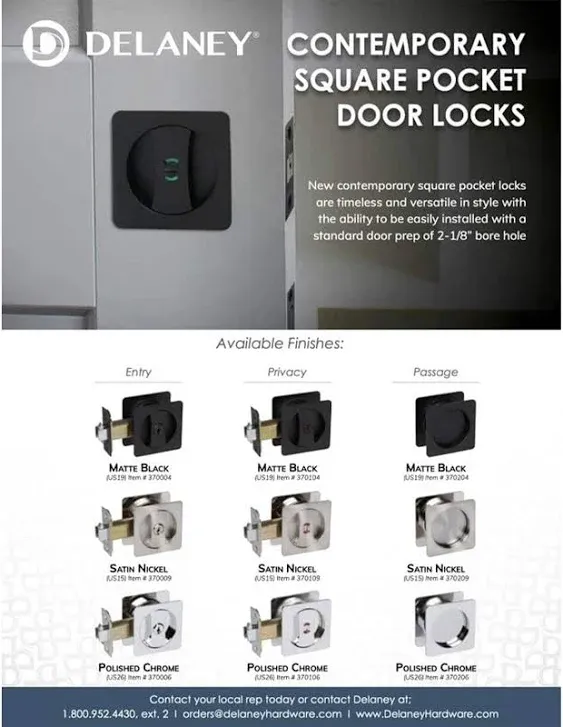 Delaney Hardware Passage Square Pocket Door Lock