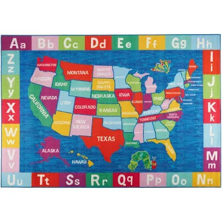 Elementary USA Map Blue 4\'11" x 6\'6" Area Rug