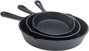 Basic Essentials 6,8,10 inch Black Pre-Seasoned Cast Iron Fry Pans