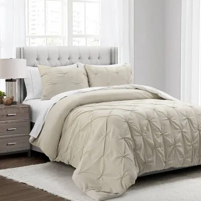 Ravello Pintuck BIAB Soft Reversible Printed Comforter with Sheet Set - Lush Décor