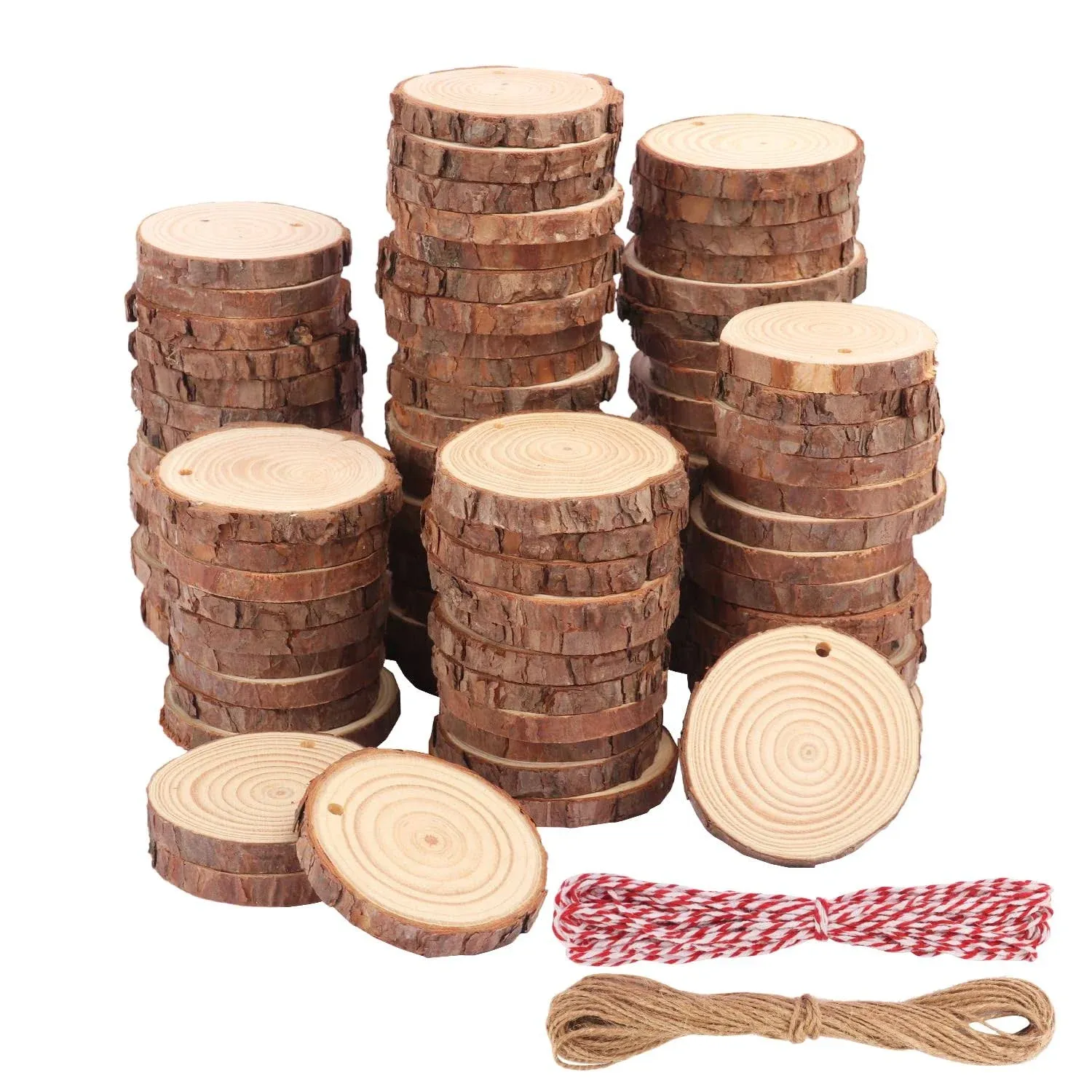 90 PCS 2.8-3inch Unfinished Wood Slices Natural Wood Slices Predrilled with H...