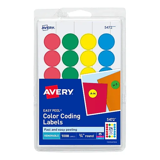 Avery Removable Color-Coding Labels, Removable Adhesive, Assorted Colors, 3/4" Diameter, 1,008 Labels (5472)