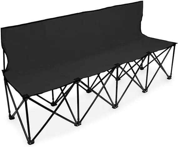 Crown Sporting Goods 6-Foot Portable Folding 4 Seat Bench with Seat Backs & Carry Bag – Great Team Bench for Soccer & Football Sidelines, Tailgating, Camping & Events