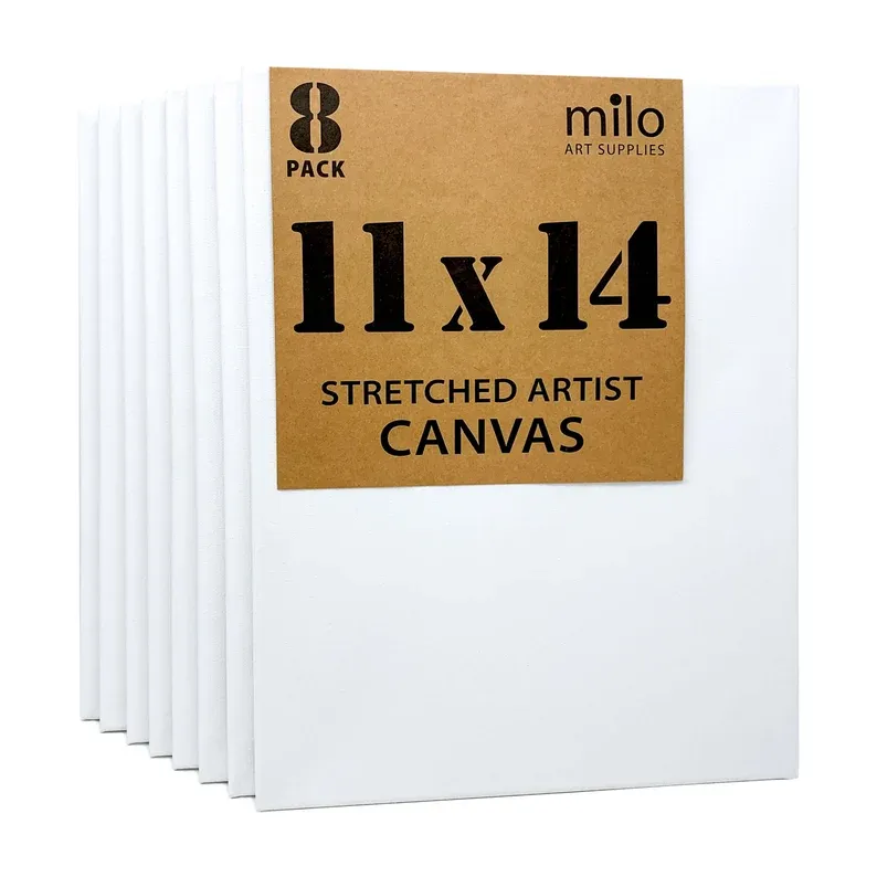 MILO 11x14" Pre Stretched Artist Canvas Value Pack of 8