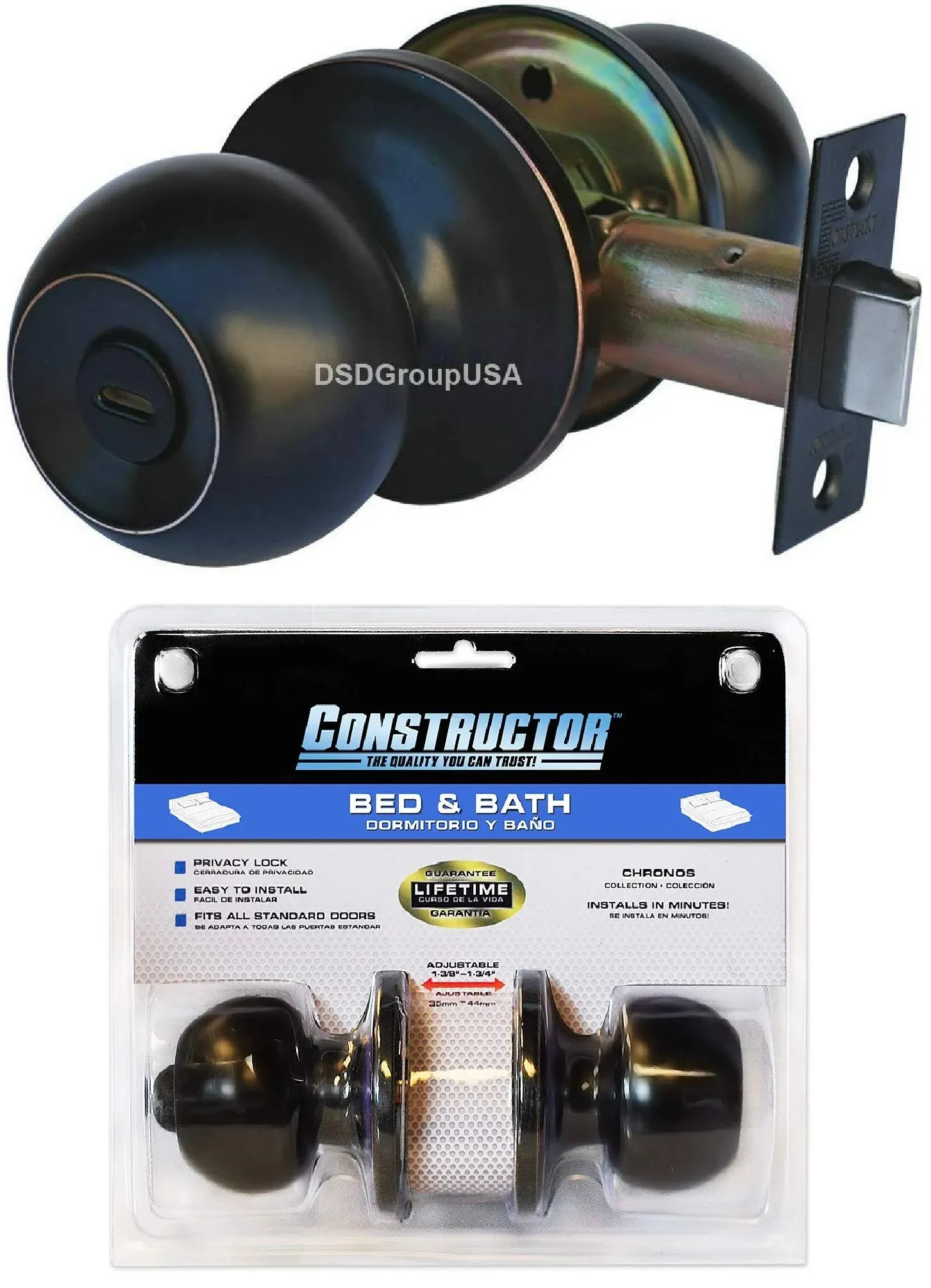 Constructor Chronos Privacy Door Lever Lock Set Knob Handle Set Oil Rubbed Bronze