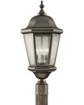 Generation Lighting Martinsville 3 Light 22 Inch Tall Outdoor Post Lantern In Corinthian Bronze With Clear Seeded Glass Shade OL5907CB