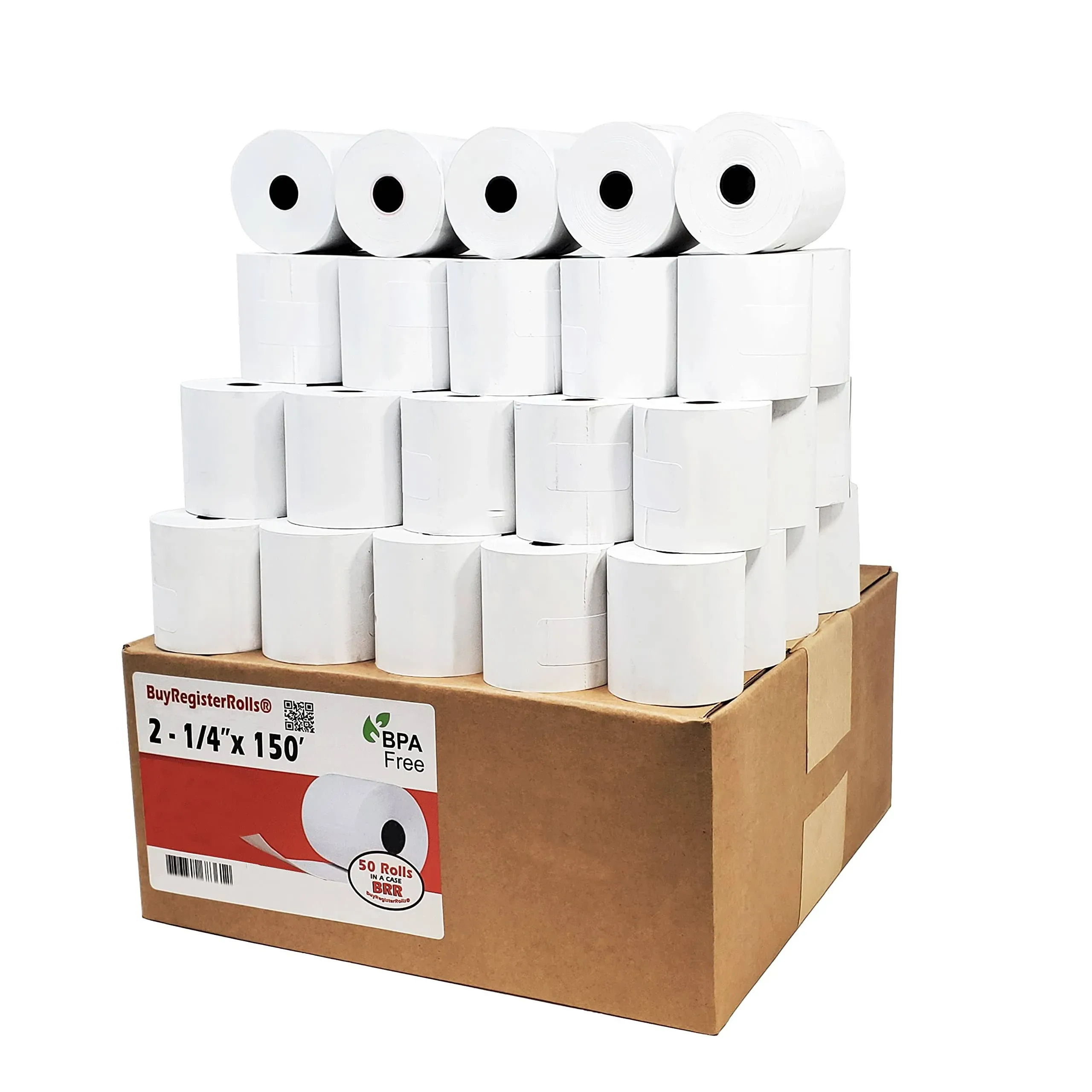 BuyRegisterRolls (50 Rolls) 2 1/4" x 150' Thermal Paper 2.25 inch x 150 ft (57/58mm) Cash Register/Calculator Thermal Receipt Printer Paper Fo