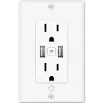 Smart in Wall Outlet, Standard Electrical Outlets with 2 USB Ports & 2 Plugs, Work with Alexa Google Home 15 Amp Outlet ETL FCC for Home Office