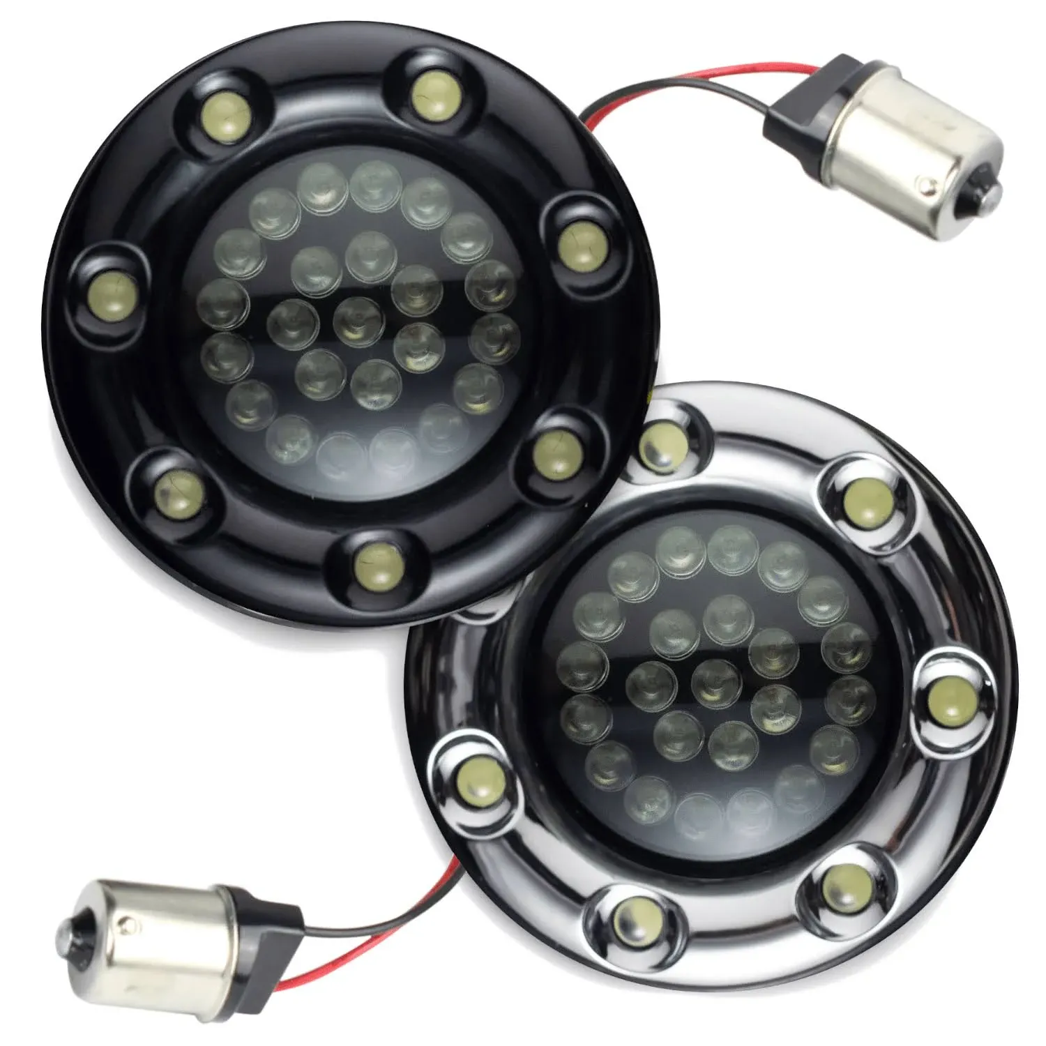 Eagle Lights 2? Bullet Rear LED Turn Signals with LED Ring Covers for Harley Davidson - 1156 Base - (2) Rear Turn Signals