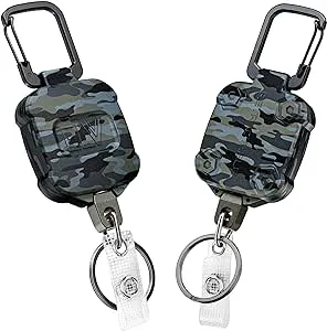 2 Pack ELV Self Retractable ID Badge Holder Key Reel, Heavy Duty, 32 Inches Cord, Carabiner Key Chain, Hold Up to 15 Keys and Tools (Black)