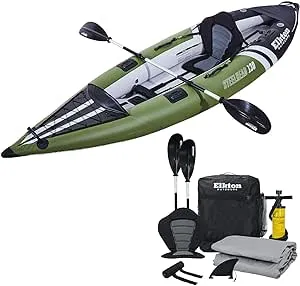 Elkton Outdoors Steelhead Inflatable Fishing Kayak - Angler Blow Up Kayak, includes Paddle, Seat, Hard Mounting Points, Bungee Storage, Rigid Dropstitch Floor and Spray Guard