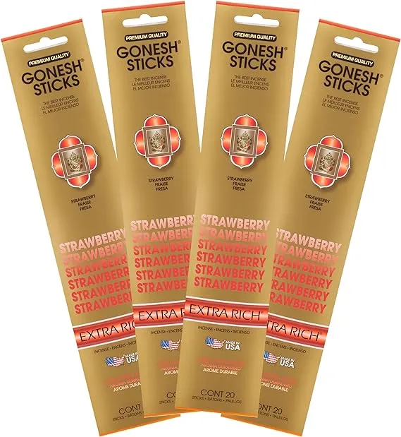 Gonesh Collection Strawberry – 4 Pack-Extra Rich Incense, 80 Count,Gold