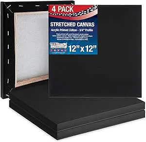 U.S. Art Supply 10 x 10 inch Black Stretched Canvas