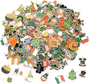 SANNIX 350Pcs St. Patrick's Day Charms, Shamrock Charms for Jewelry Making Green Hat Beer Gnome Irish Charms Enamel Pendants for DIY Crafts Bracelets Necklaces Earrings Making Supplies