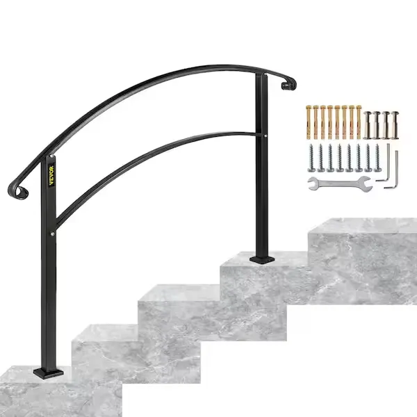 VEVOR Handrails for Outdoor Steps 1 to 3 Steps Stair Railing, Black, 4 ft, staircases