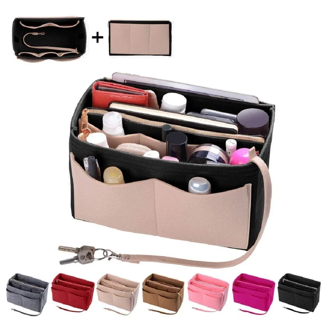 ZTUJO Purse Organizer Insert, Felt Bag Organizer with Metal Zipper, Handbag & Tote Shaper, for Speedy Neverfull Tote, 7 Sizes