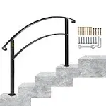 VEVOR 4-Step Handrail fits 1 or 4 Steps Matte Black Stair Rail Wrought Iron Handrail with Installation Kit Hand Rails for Outdoor Steps