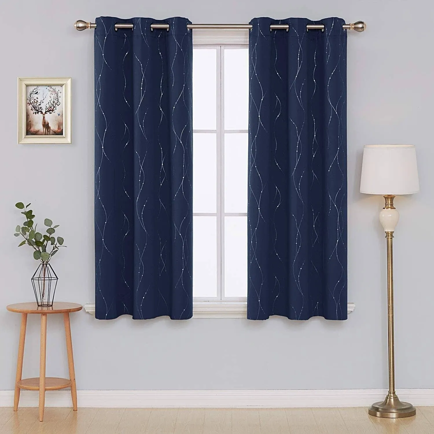 Deconovo Navy Blackout Curtains Grommet Top Drapes Line Printed Room Blackout Curtains for Dining Room 42 x 63 inch Navy Blue 2 Panels