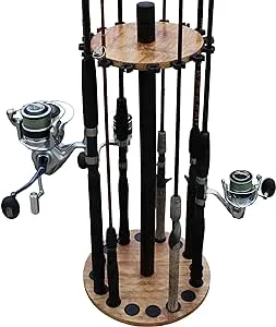 Rush Creek Creations 16-Rod Round Steel Post Fishing Rod Storage Rack, American Cherry